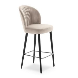 Rose 03085L, Wooden stool, padded, with pleated upholstery