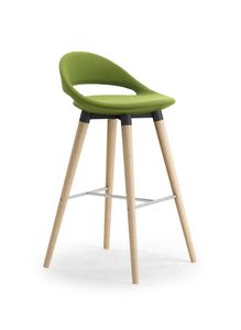Samba 4G wooden Stool, Modern stool with tapered legs and footrests