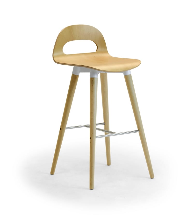 Samba Wood stool 4G, Stool with wooden legs and shell