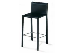 SG 620, Modern stool in leather, footrest in steel, for hotels