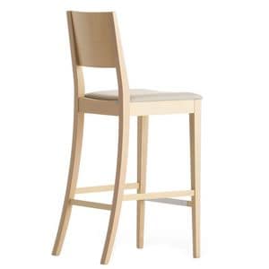 Sintesi 01581, Barstool in solid wood, upholstered seat, fabric covering, for contract and domestic environments