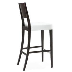 Sintesi 01583, Barstool in solid wood, upholstered seat, fabric covering, with stainless steel kickplate, modern style