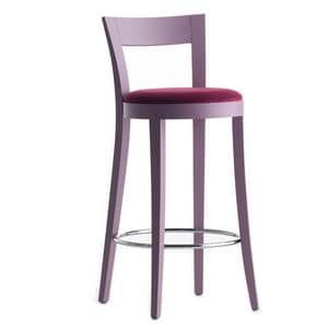 Vienna 01381 - 01391, Barstool in solid wood, upholstered seat and back, fabric covering, chrome footrest, for contract use