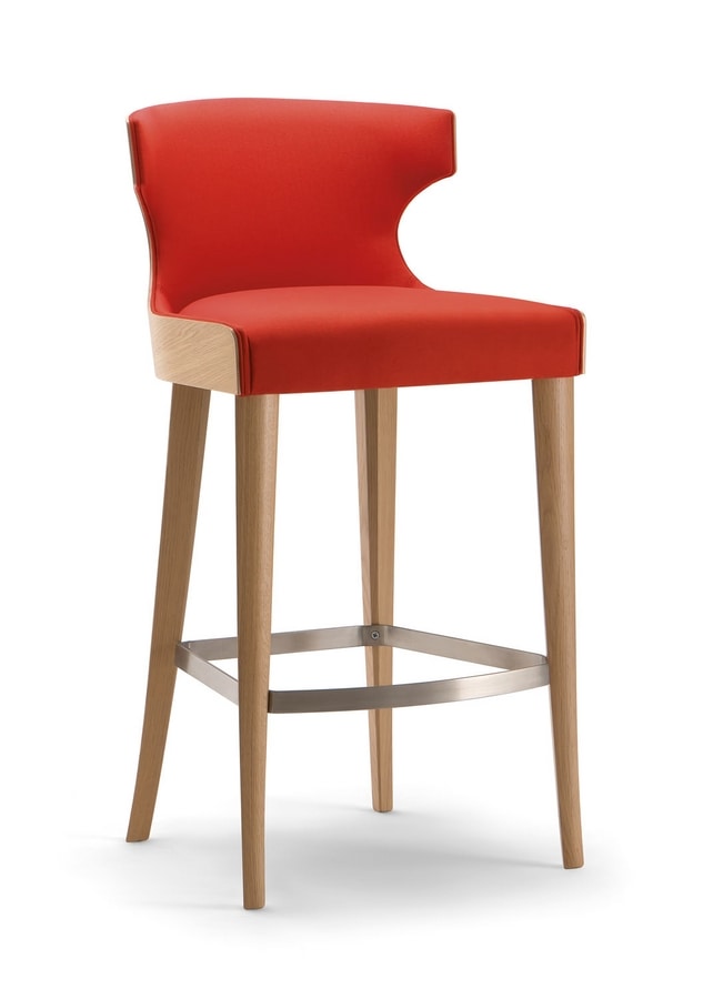 XIE BAR STOOL 053 SG, Stool in wood, with enveloping backrest