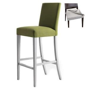 Zenith 01686 - 01696, Barstool in solid wood, upholstered seat and back, removable fabric covering, footrest in steel, for contract use