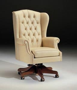 Poltrona Manoce 6, Luxury office armchair, quilted, upholstered in leather
