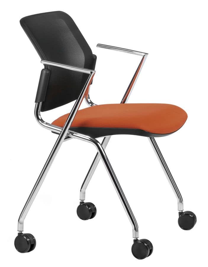 NESTING DELFINET 075 R, Chair with chromed metal base and armrests, with castors
