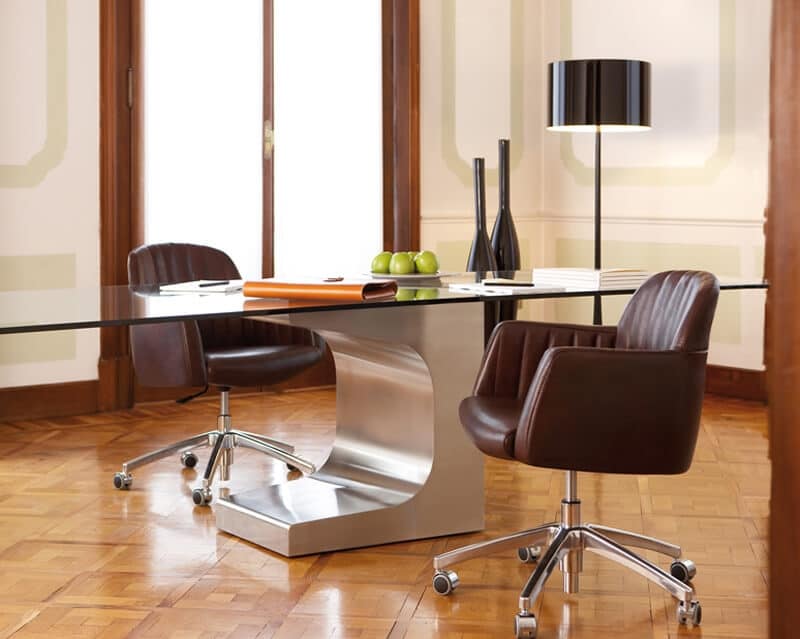 Swivel Office Chair Made Of Leather, Tulip Swivel Office Chair With Wheels