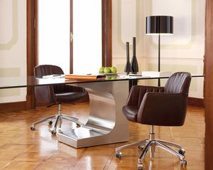Tulip task, Swivel office chair, made of leather with chrome wheels