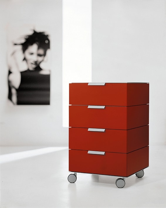 PRISMA comp.01, Drawers with wheels in minimalist style, for office