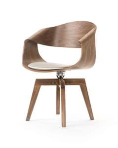 Chantal walnut, Design chair in walnut, swivel, for modern office