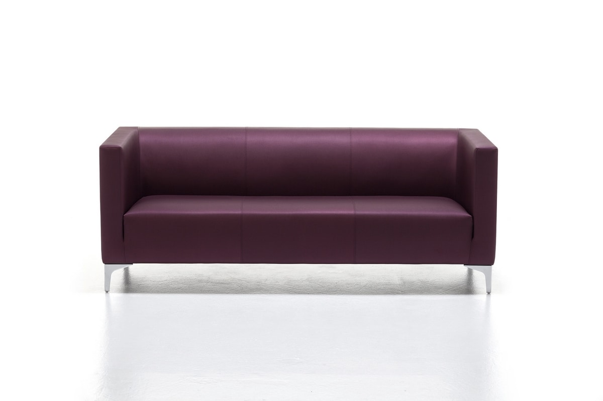 Argo Light 02 03, Upholstered sofa for office, chromed steel feet