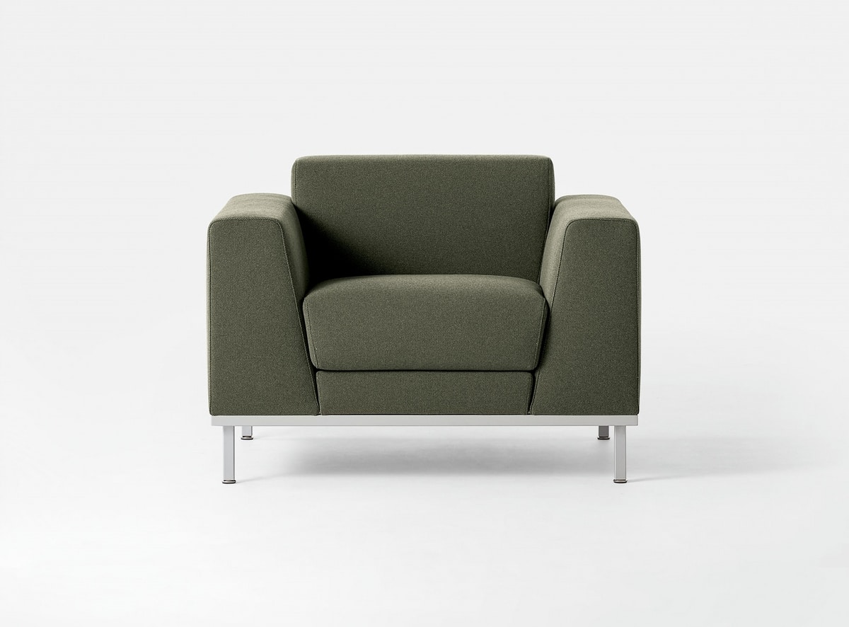 Komodo, Upholstered modern sofa, with steel base, for Reception