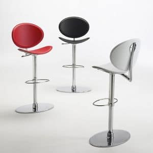 tamago leather stool, Stool with adjustable height, seat and backrest in leather, for kitchen and bar counters