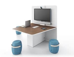 DV401-E-MEDIA, Office table with the wall pre-equipped ideal for offices