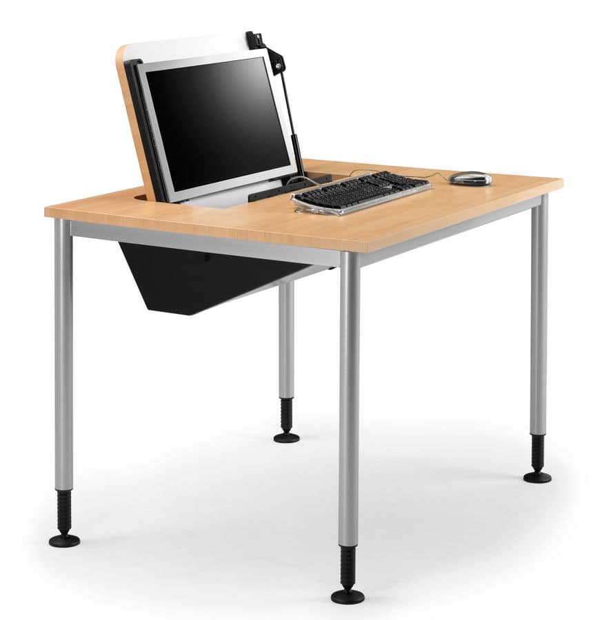 SYSTEM 789, Table with feet adjustable, retractable PC storage