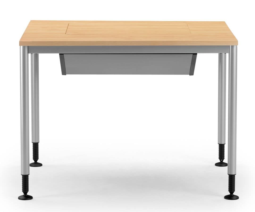SYSTEM 789, Table with feet adjustable, retractable PC storage