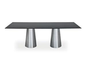 Totem 2 bases, Table with two columns made of stainless steel, top in glass