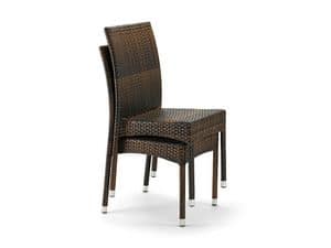 123, Stackable chair in synthetic wicker, for outdoor