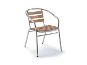 2023, Stackable chair in aluminum, with wooden slats
