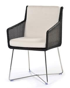 Avalon armchair, Armchair with steel frame, woven seat