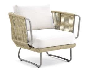 Babylon armchair, Armchair covered in synthetic rope, for outdoors