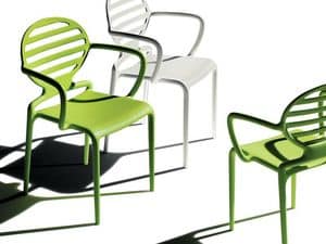 Cokka chair, Stackable chair with armrests, for outdoor