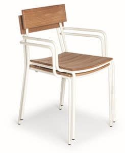Ivy PT, Armchair with metal frame and wooden seat and back suited for outdoor use