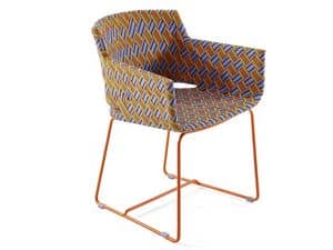 Kente chair with arms, Modern outdoor armchair, weaving in synthetic fiber