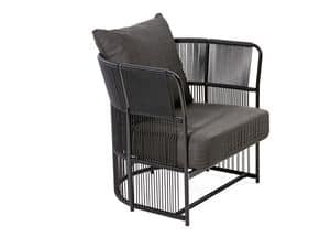 Tibidabo armchair, Modern armchair, weaving in synthetic fiber, for outdoors