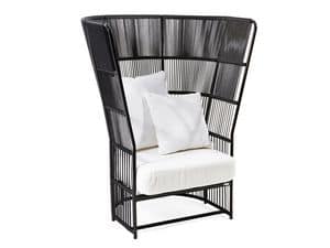 Tibidabo high armchair, Armchair with high backrest, woven, for outdoor use