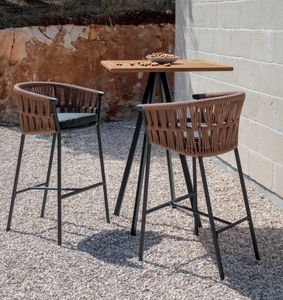FRIDA SG, Outdoor stool in aluminium, with rubber weaving