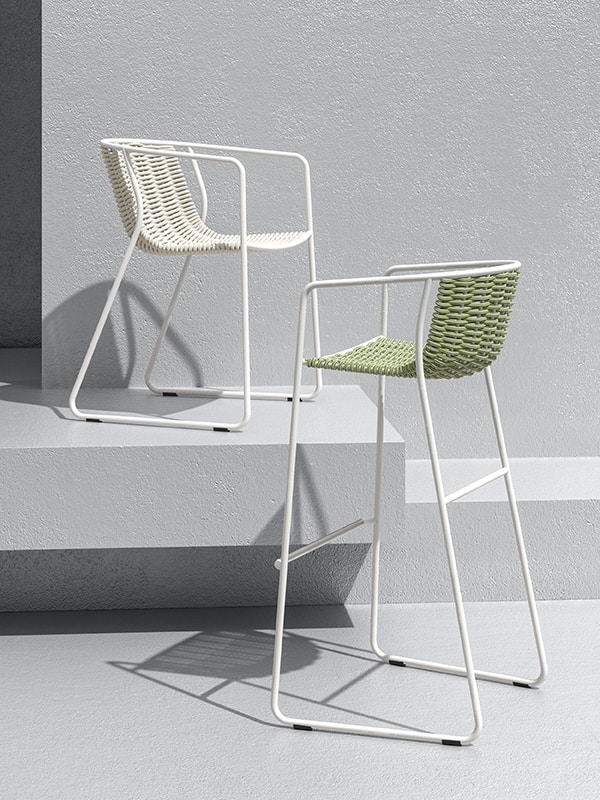 Randa ST, Barstool for the garden, in metal and woven fabric