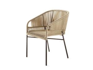 Cricket chair with arms, Chair in metal and rope, for outdoor bar