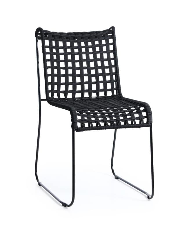 In/Out, Metal chair, seat in woven rope, for indoor and outdoor