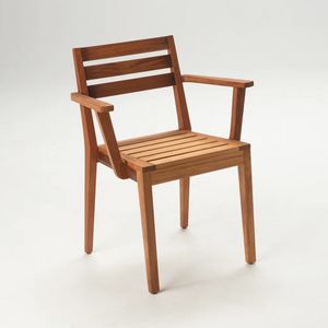 MD2 Stackable Chair, Outdoor chair with armrests, stackable, in iroko wood