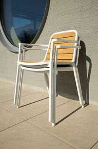 NIDA TEAK, Outdoor armchair in aluminum and teak wood