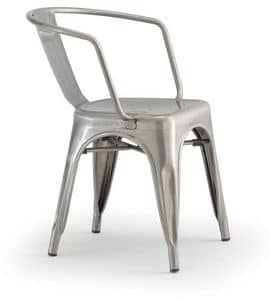 PL 500 / EST, Stackable chair with armrests, in painted metal