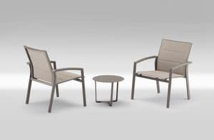 PL 740, Chair with armrests with large seat, seat in Textilene