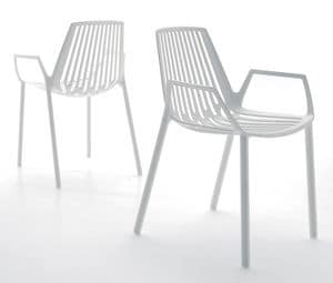Rion 850 Poltrona, Aluminium chair with arms, vertical pattern, for bars