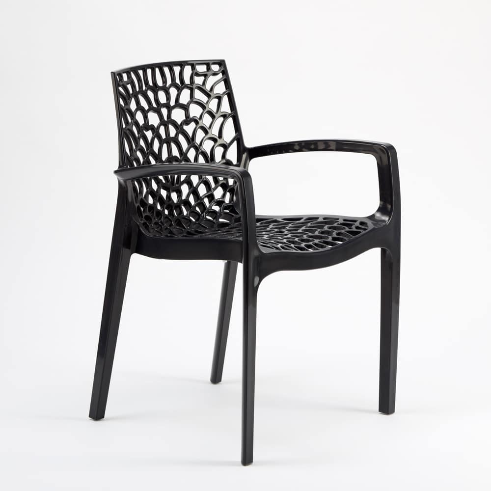 Stacking Chair With Armrests Made Of Glossy Plastic For Indoor