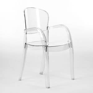 Sedia trasparente cucina bar Joker � S6612TR, Chair with armrests, made of transparent polycarbonate