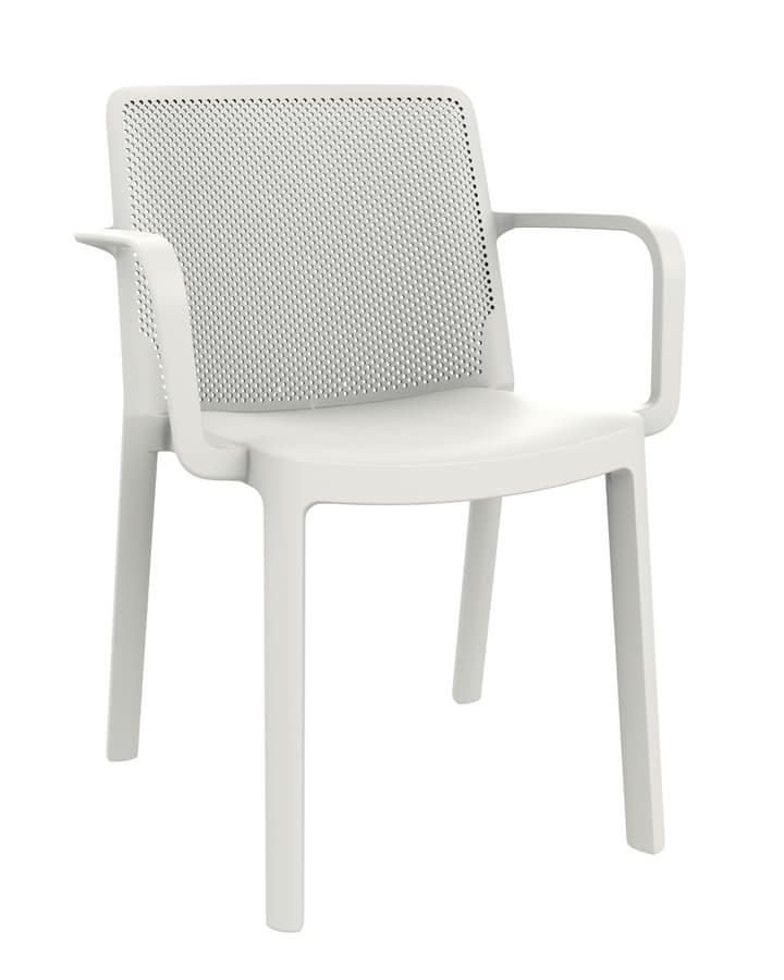 Traforata - P, Outdoor chair with armrests, stackable, in polypropylene