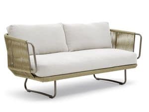Babylon sofa, Elegant sofa, in aluminum and rope, for outdoors