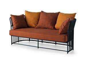Tibidabo low sofa, Sofa in metal, woven, with cushions, for outdoor use
