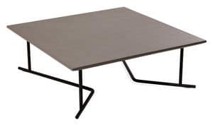 Belt side table 1, Low square coffee table, metal base, for outdoor