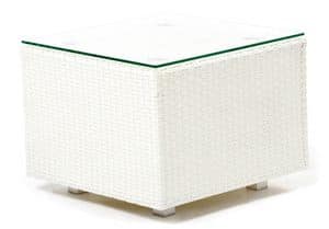 Domino side table 1, Table for outdoor, in aluminum, woven, glass top