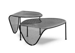 Elitre uno due, Tables in metal tube, top with moir pattern, also for outdoor use