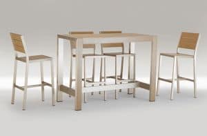 FT 709, High table in aluminum and wood, for outdoor bar
