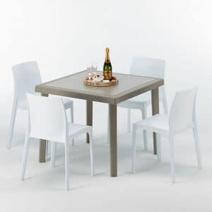 Garden set furniture table and chairs  S7090SETJ4, Poly rattan coffee table, sturdy, made in Italy